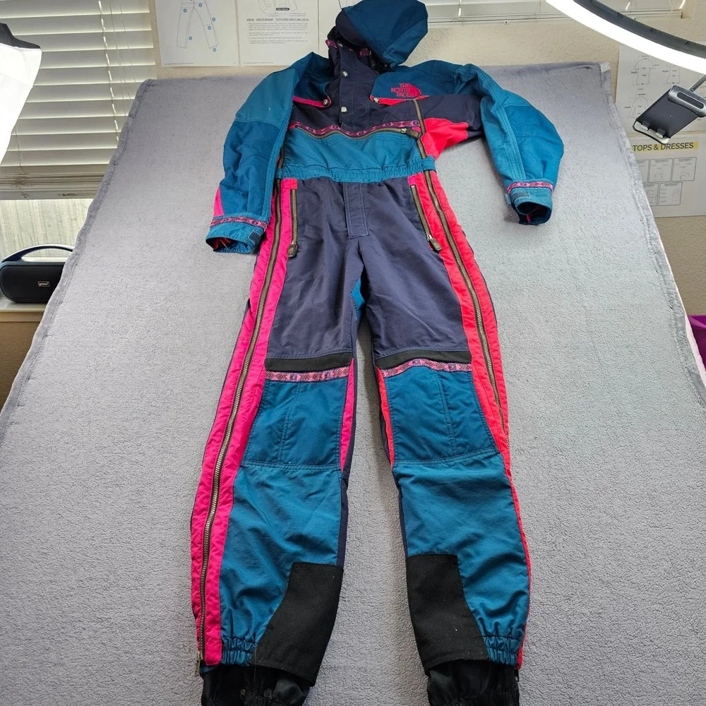 Vtg The North Face Rage Snowsuit Mens‎ Navy Teal Winter Sports Hooded Double Zip